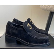 Chanel suede calfskin loafers black 1213-2024