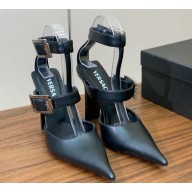 Versace Heel 11cm calfskin sandals with buckle black 2024