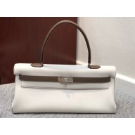 hermes kelly shoulder bag in original togo leather white/brown handmade