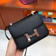 Hermes mini constance bag in original epsom leather handmade black with silver hardware