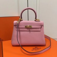 Hermes mini kelly 20 bag light pink in clemence leather with golden hardware