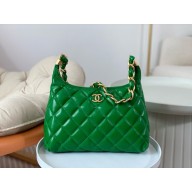 Chanel Shiny Lambskin & Gold-Tone Metal Hobo handBag Green AS4912 2024