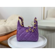 Chanel Shiny Lambskin & Gold-Tone Metal Small Hobo Bag PURPLE AS4922 2024