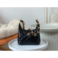 Chanel Shiny Lambskin & Gold-Tone Metal Small Hobo Bag black AS4922 2024