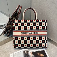 Dior Black, White and Red D-Chess Heart Embroidery large Book Tote bag 2021