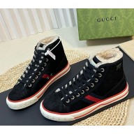 Gucci women's/men's Tennis 1977 suede leather high top sneakers with shearling 1031-02 2024  