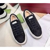 Gucci women's/men's Tennis 1977 platform suede leather sneakers with shearling  black 1031-2024
