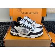 Louis Vuitton women's/men's Giày LV Trainer black White Monogram Denim Mesh  2024