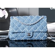 Chanel Quilted Denim Classic Medium Flap bag A01112 Blue 2024 