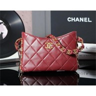 CHANEL Lambskin & Gold-Tone Metal Hobo Handbag burgundy AS5177 2024