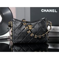CHANEL Lambskin & Gold-Tone Metal Hobo Handbag black AS5177 2024 