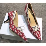 Dior Heel 6.5cm J'Adior And Double Ribbon Pumps In Obliuqe Jacquard Canvas Red 2019