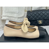 Chanel Lambskin & Metal Mary Janes G46149 beige & Black 1122-2024