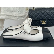 Chanel Lambskin & Metal mules white & Black 1122-2024