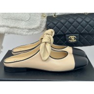 Chanel Lambskin & Metal mules beige & Black 1122-2024