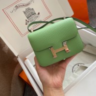 Hermes mini constance bag in original epsom leather handmade kiwi with silver hardware
