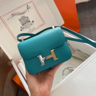Hermes mini constance bag in original epsom leather handmade turquoise with silver hardware
