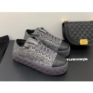 Chanel Fabric & Shiny Goatskin Dark Grey & Black Trainers G39105 2022