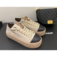 Chanel Fabric & Shiny Goatskin beige& Black Trainers G39105 2022