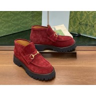 Gucci Women's/men's Sylke Horsebit suede Ankle Boot in red heel 4.5cm 2024