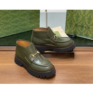 Gucci Women's/men's Sylke Horsebit leather Ankle Boot in green heel 4.5cm 2024