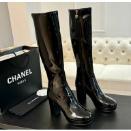 Chanel Heel 8cm Calfskin High Boots Black 2024