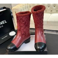 Chanel Suede&leather Calfskin flat Boots burgundy heel 5.5cm  2024