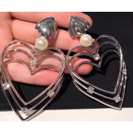 Balenciaga Heart and Pearl Earrings Silver