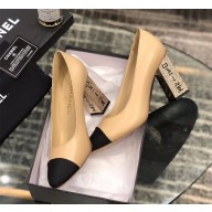 Chanel Heel 8cm Lambskin/Grosgrain Pumps G34905 apricot/Black 2019