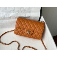 Chanel Mini Classic Flap Handbag A69900 in caviar leather orange with silver hardware