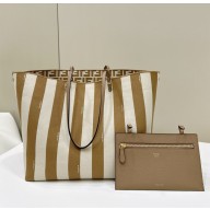 FENDI Reversible shopper in Pequin striped and beige FF fabric 2024