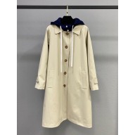 MIU MIU Reversible single-breasted Panama cotton and technical Pongé coat Clay/Navy 2025