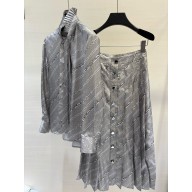 Louis Vuitton Buttoned Up Pleated shirt and Skirt gray 2025