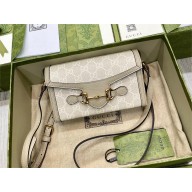 Gucci Horsebit 1955 Mini Bag 699296 GG Canvas beige and white