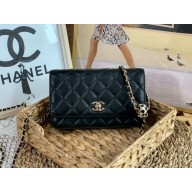 chanel Lambskin,enamel & Gold-tone Metal black wallet on chain bag AP1450 black 2023