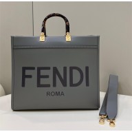 Fendi Leather Sunshine Medium Shopper Tote Bag Gray 2021