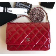 Chanel Patent Leather Classic Quilted WOC Bag Red/Silver