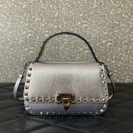 Valentino Garavani Small Rockstud Top Handle Bag silver 2024