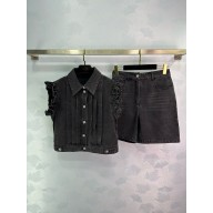 CHANEL Washed Denim Black Vest and shorts 2024