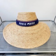 miu miu Raffia-effect fabric visor blue 2024