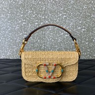 Valentino Garavani Small Locò RAFFIA SHOULDER BAG WITH JEWEL LOGO tan 2024