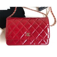 Chanel Patent Leather Classic Quilted WOC Bag Red/Gold 