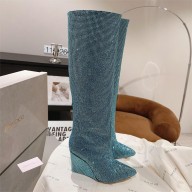 JIMMY CHOO Blake 110 wedge knee boots with Honeybomb Crystals blue 2023