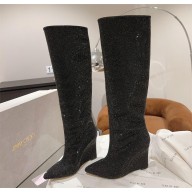 JIMMY CHOO Blake 110 wedge knee boots with Honeybomb Crystals black 2023