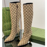 Gucci Heel 8.5cm Women's Pointed toe High boots ‎758293 GG Canvas Beige 2023