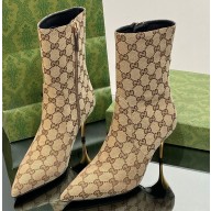 Gucci Heel 8.5cm Women's Pointed toe ankle boots ‎761988 GG Canvas Beige 2023