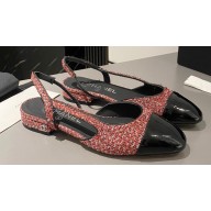Chanel Heel 1.5cm Flat Slingbacks G31319 Tweed Red/Black 2023