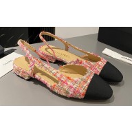 Chanel Heel 1.5cm Flat Slingbacks Tweed Pink/Black 2023