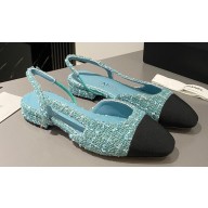 Chanel Heel 1.5cm Flat Slingbacks Tweed Green/Black 2023