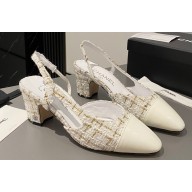 Chanel Heel 6.5cm Slingbacks G31318 Tweed White 2023
